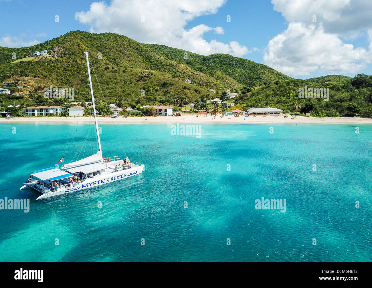 Mystic Cruises tourist Catamaran, Turner's Beach, Picarts Bay, Antigua Stock Photo