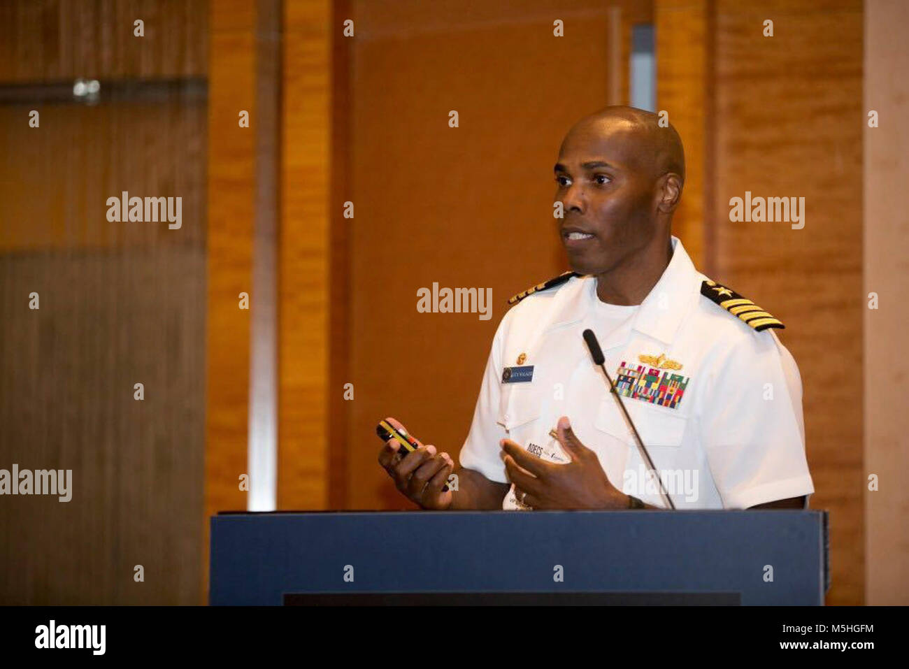 SINGAPORE (February 8, 2018) Capt. Lex Walker, Commodore of Destroyer Squadron (DESRON) 7 along with Capt. Azhar bin Baharum, Assistance Chief of Staff of Operations in the Royal Malaysian Navy, and Capt. Didong Rio Duta, Commanding Officer of Escort Squadron in the Indonesian Navy, speak at a panel discussion during the Asia Defense Expo and Conference Series (ADECS) 2018 in Singapore about utilizing innovative simulation technology towards training and sustaining a ready and adaptive Naval force. ( Stock Photo