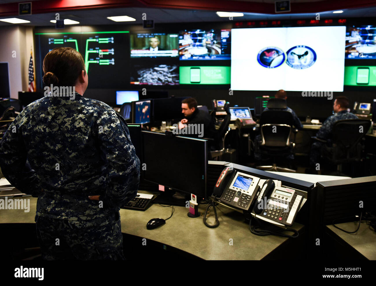 FORT GEORGE G. MEADE, Md. (Dec. 14, 2017) Sailors stand watch in the Fleet Operations Center at the headquarters of U.S. Fleet Cyber Command/U.S. 10th Fleet. U.S. Fleet Cyber Command serves as the Navy component command to U.S. Strategic Command and U.S. Cyber Command. U.S. 10th Fleet is the operational arm of Fleet Cyber Command and executes its mission through a task force structure. (U.S. Navy Stock Photo