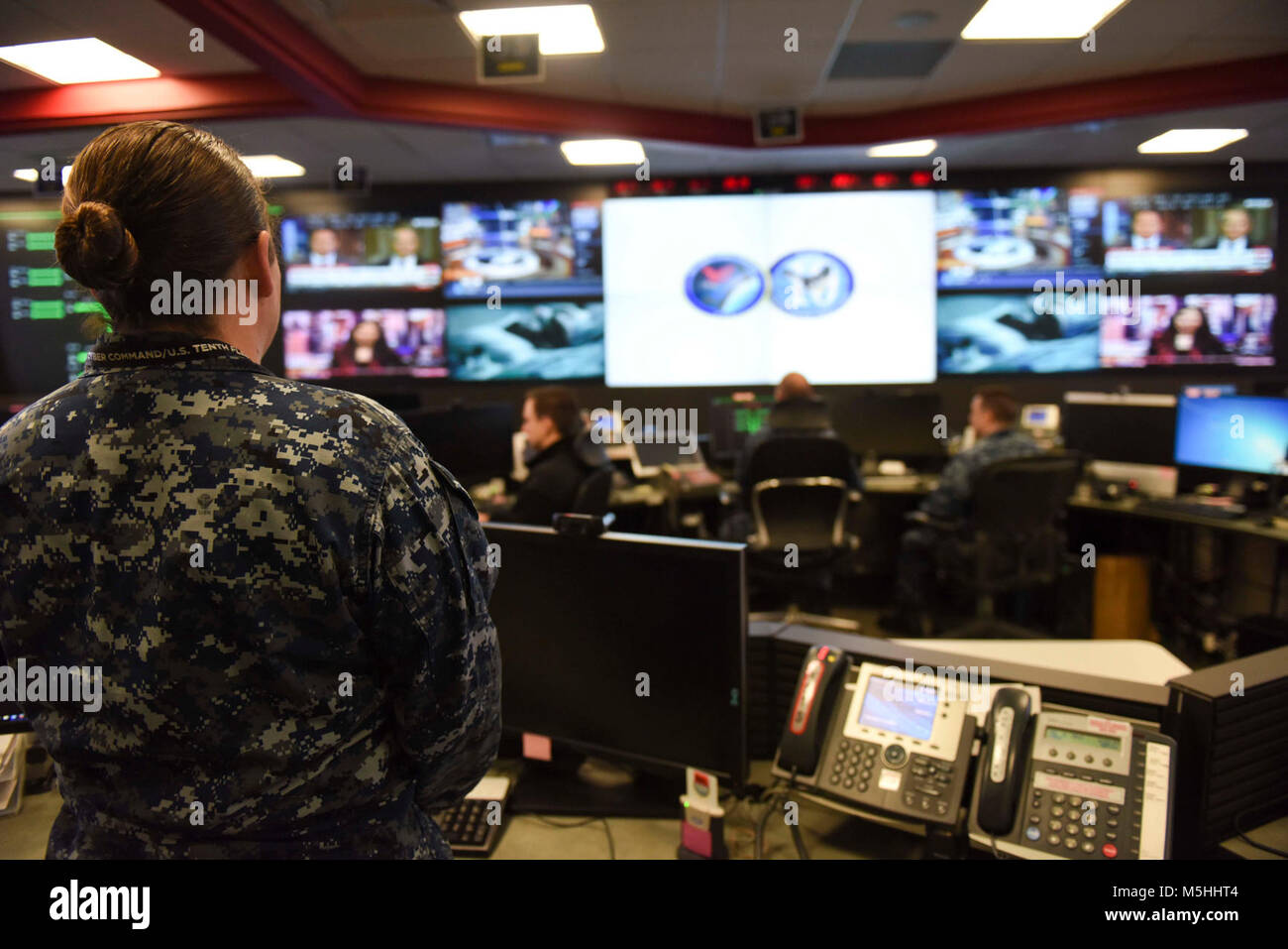 FORT GEORGE G. MEADE, Md. (Dec. 14, 2017) Sailors stand watch in the Fleet Operations Center at the headquarters of U.S. Fleet Cyber Command/U.S. 10th Fleet. U.S. Fleet Cyber Command serves as the Navy component command to U.S. Strategic Command and U.S. Cyber Command. U.S. 10th Fleet is the operational arm of Fleet Cyber Command and executes its mission through a task force structure. (U.S. Navy Stock Photo