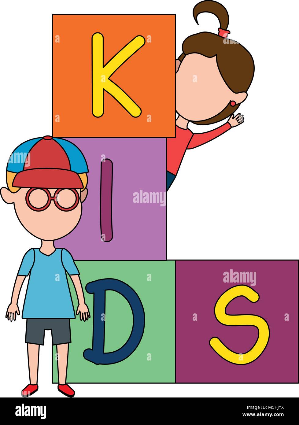 kids with blocks characters vector illustration design Stock Vector
