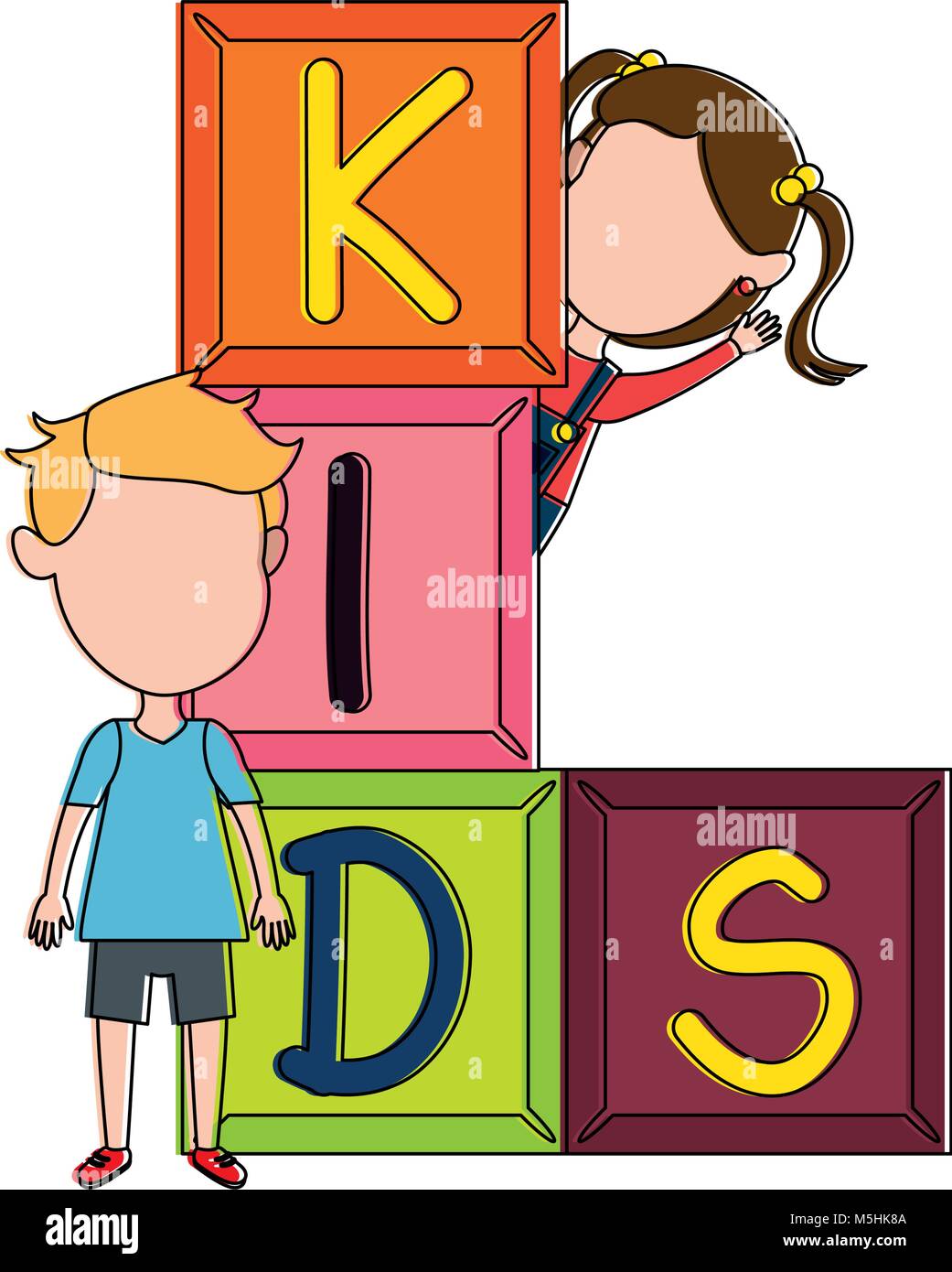 kids with blocks characters vector illustration design Stock Vector