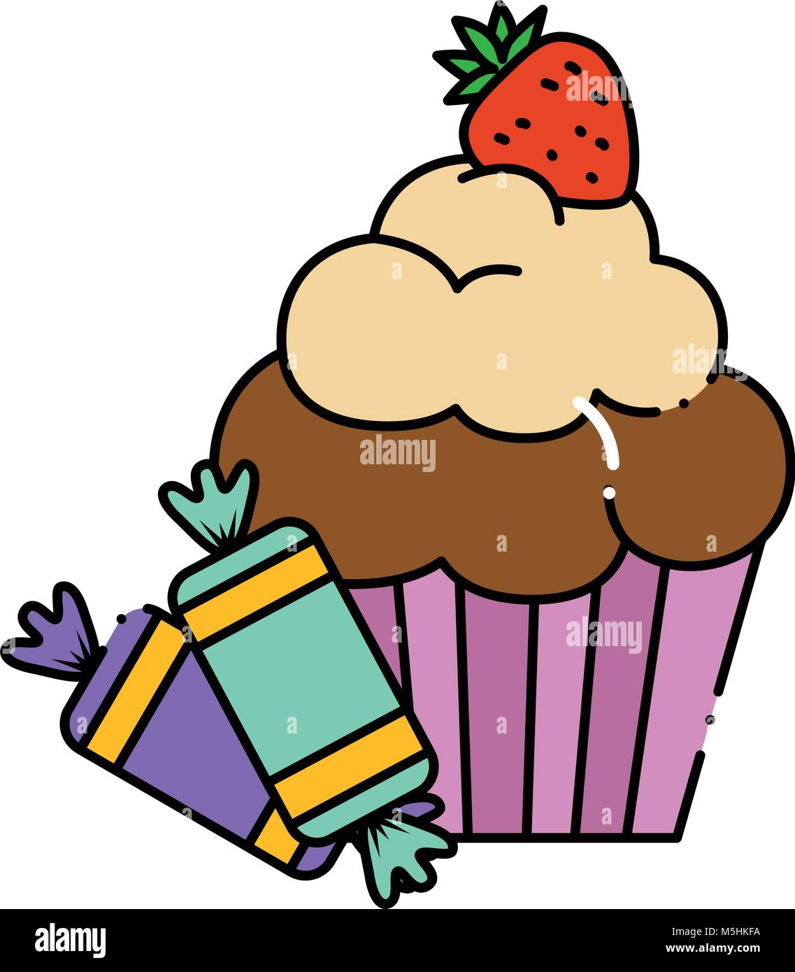 delicious and sweet cupcake with candies vector illustration design ...
