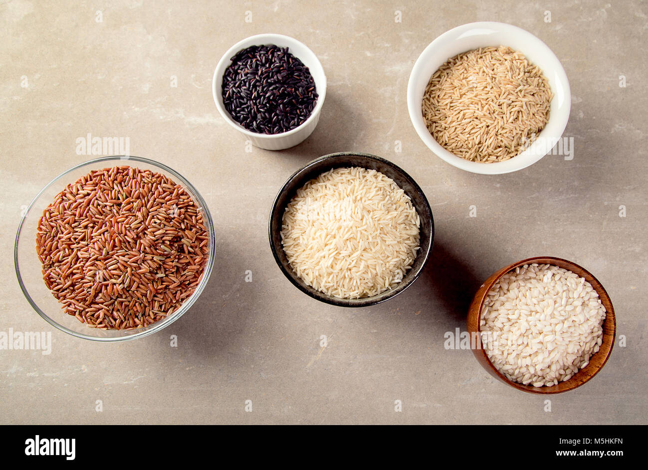 Different kinds of rice grains. Top view Stock Photo Alamy
