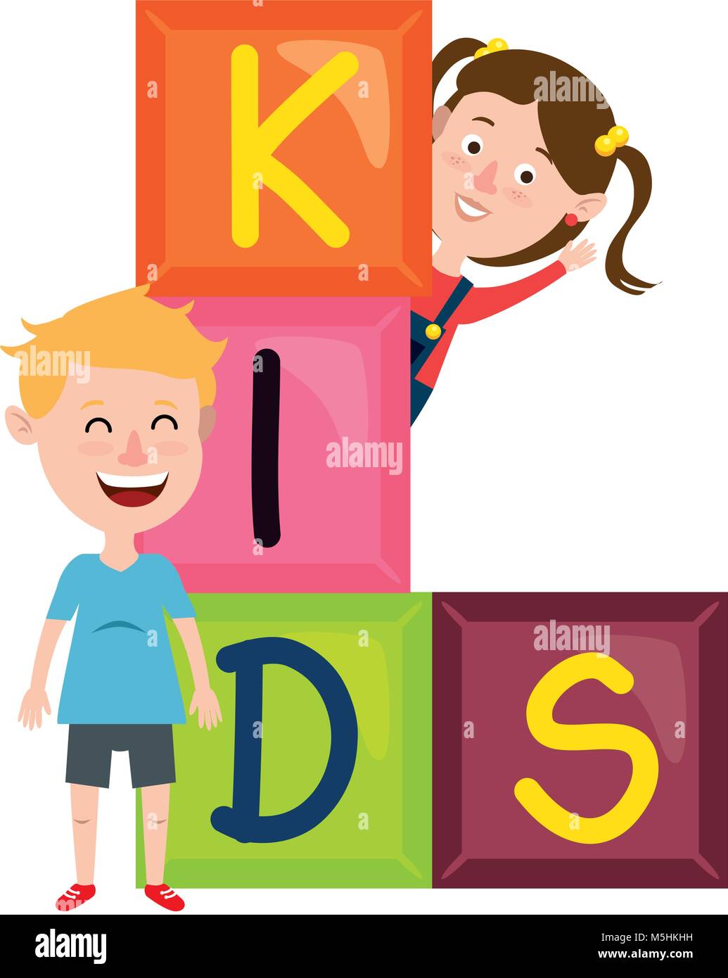 kids with blocks characters vector illustration design Stock Vector