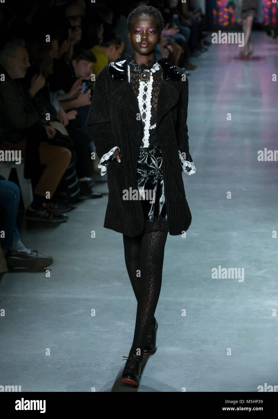 NEW YORK, NY - February 12, 2018: Adut Akech walks the runway at the ...