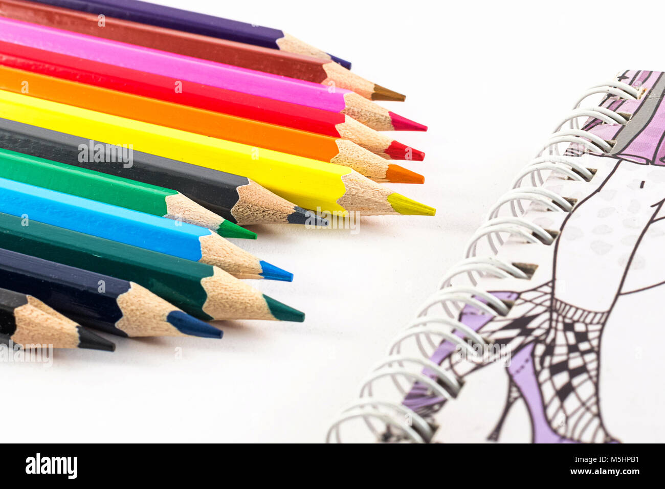 Straight Line Of Color Pencils For Kids Isolated On Pure White