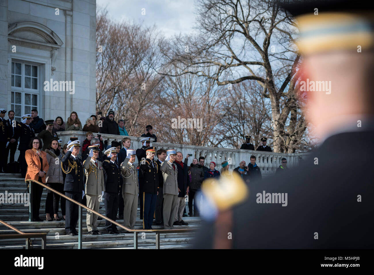 Members of the French delegation renders honors during an Armed Forces ...