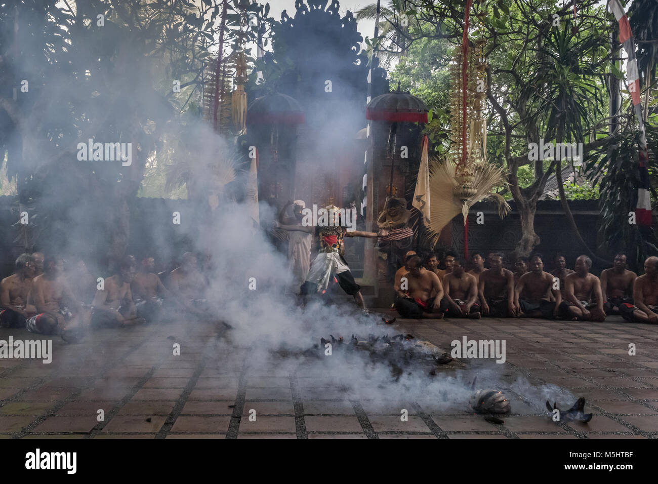 Kecak Fire Dance, dancing with fire 4, Ubud, Bali Stock Photo