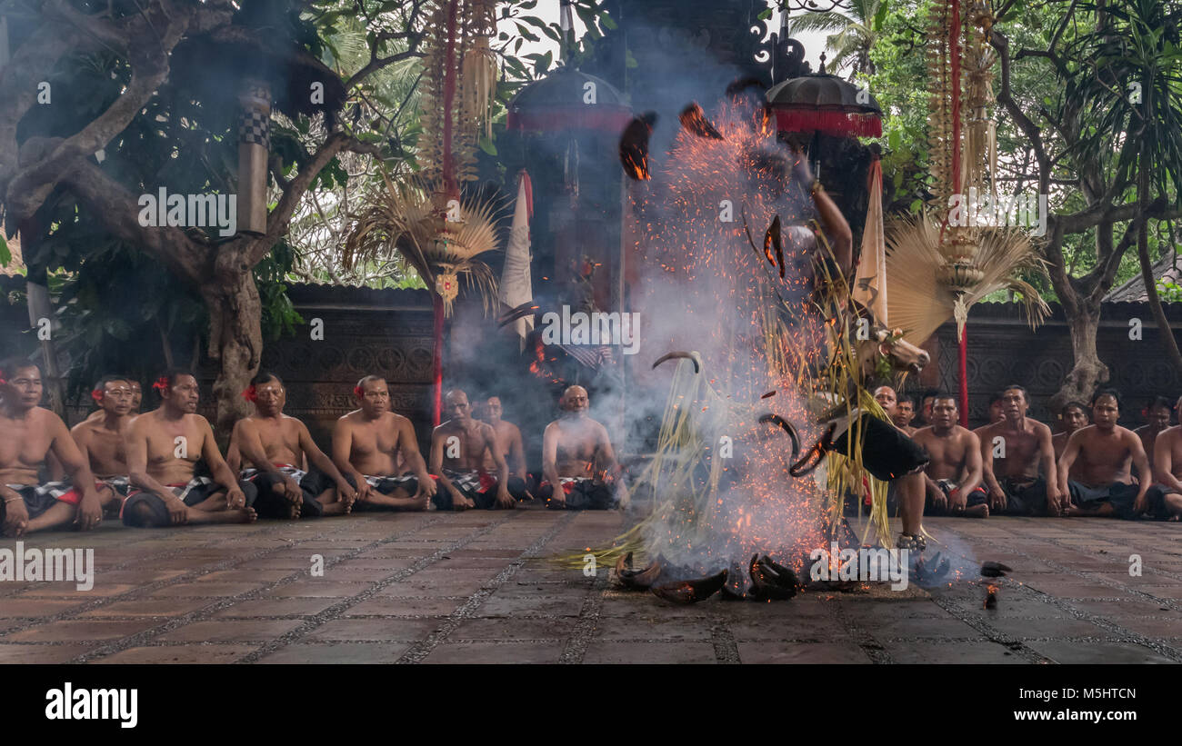 Kecak Fire Dance, dancing with fire 2 , Ubud, Bali Stock Photo