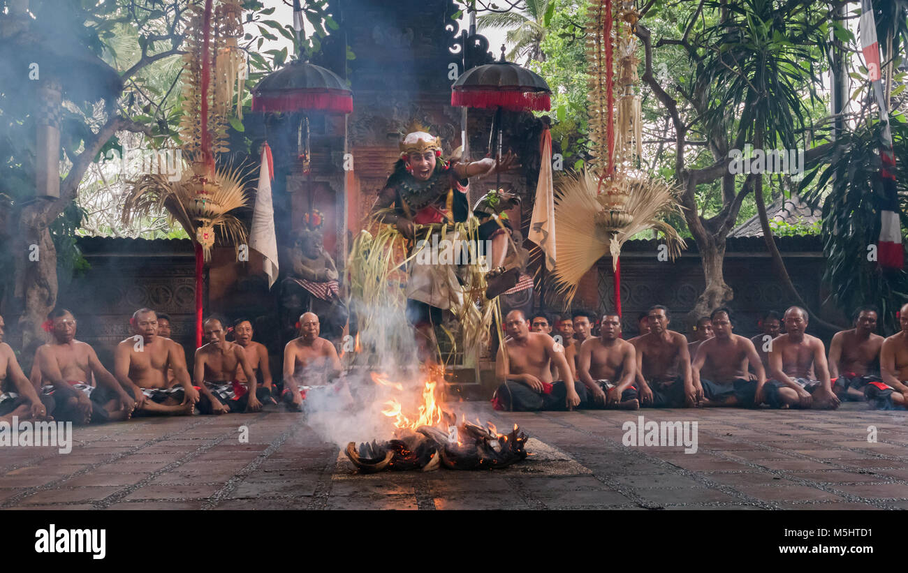 Kecak Fire Dance, dancing with fire , Ubud, Bali Stock Photo