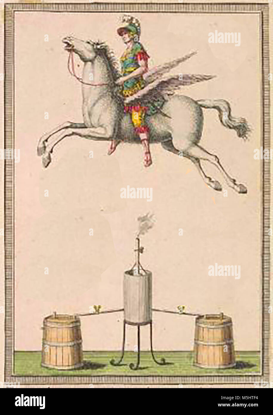 FLYING MACHINES - An early fanciful depiction of a supposed flying machine that could be used in warfare Stock Photo