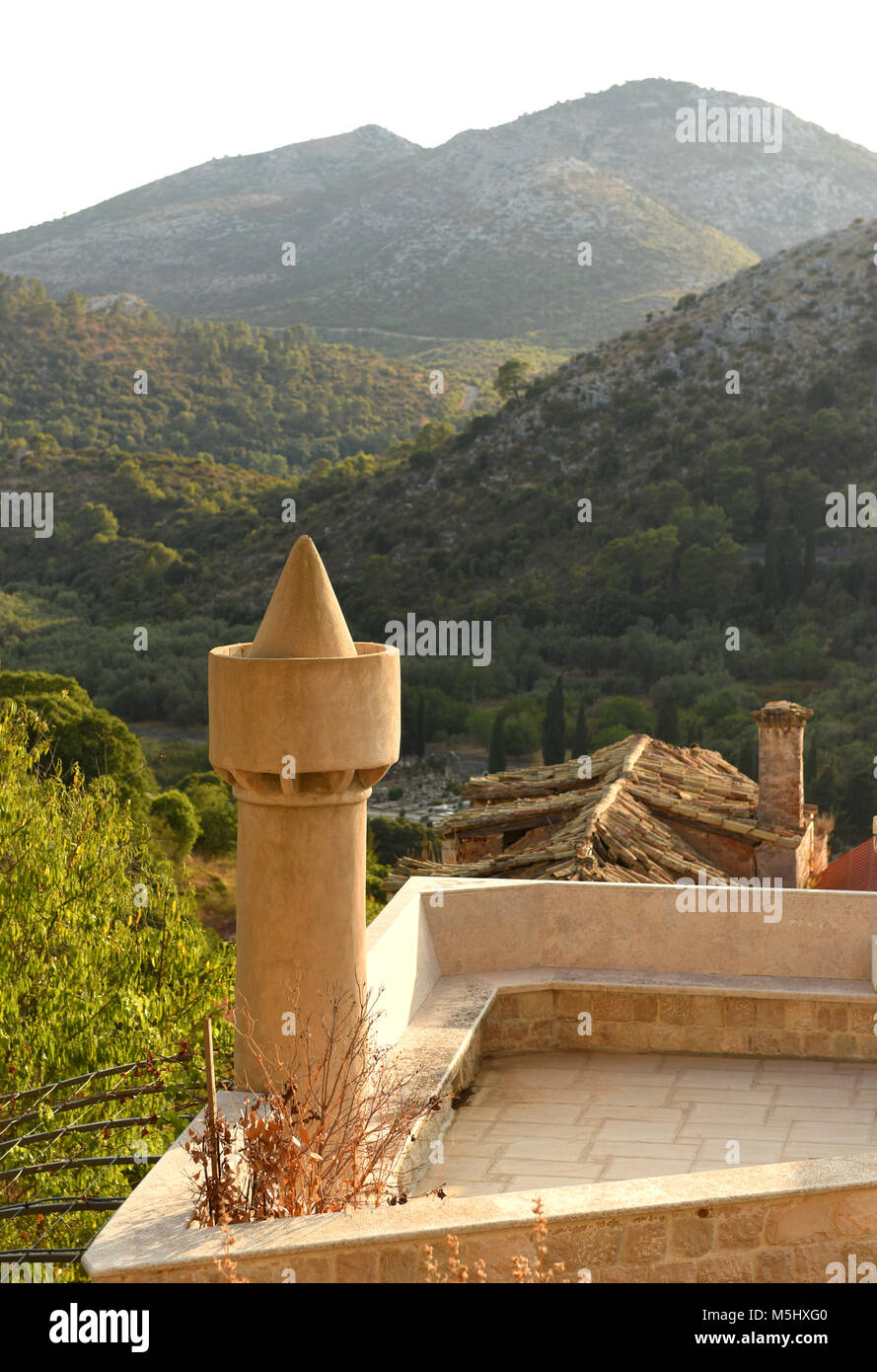 Cylindrical chimneys Fumar (fumari) on Lastovo island, Croatia Stock Photo