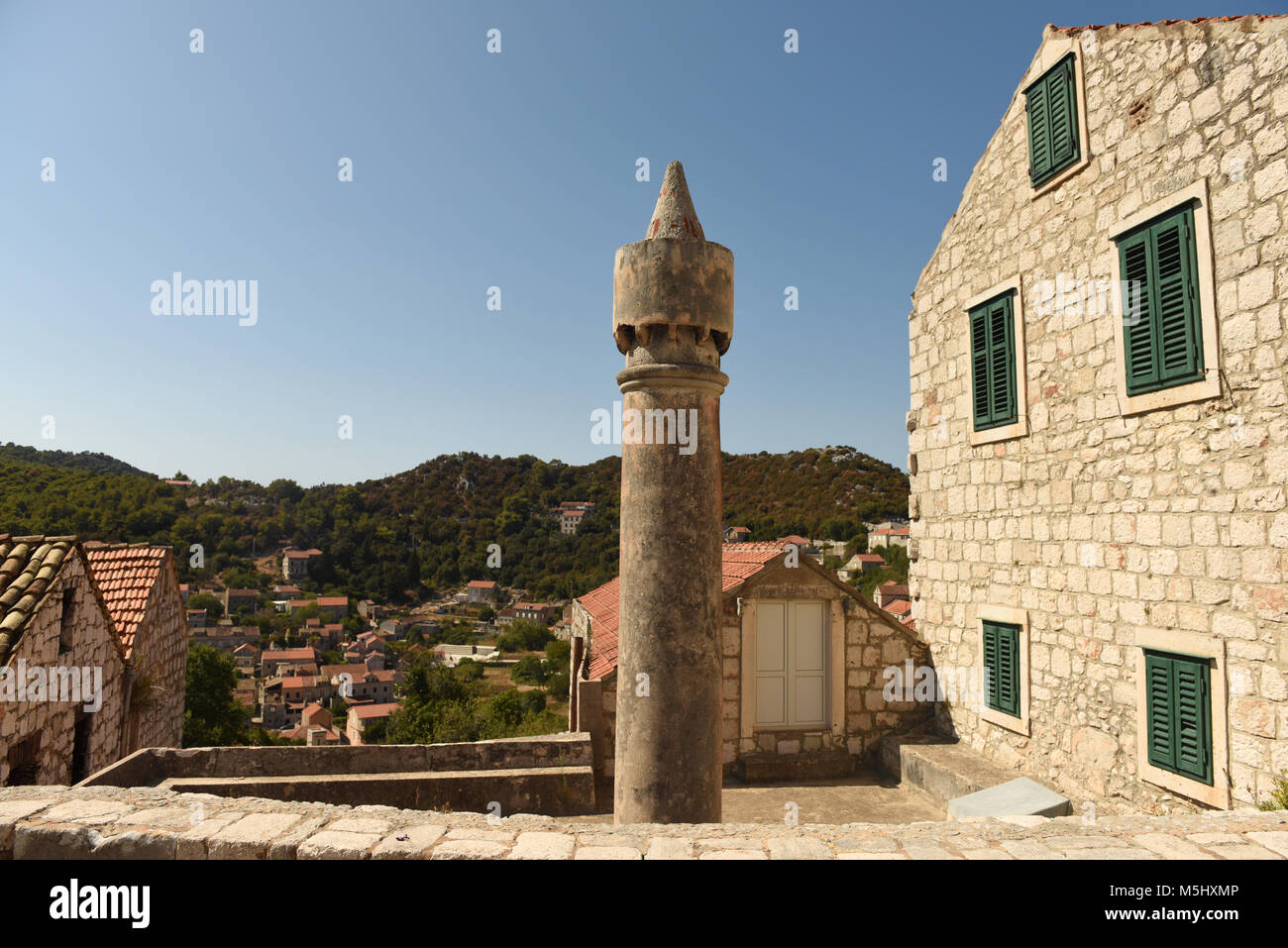 Cylindrical chimneys Fumar (fumari) on Lastovo island, Croatia Stock Photo