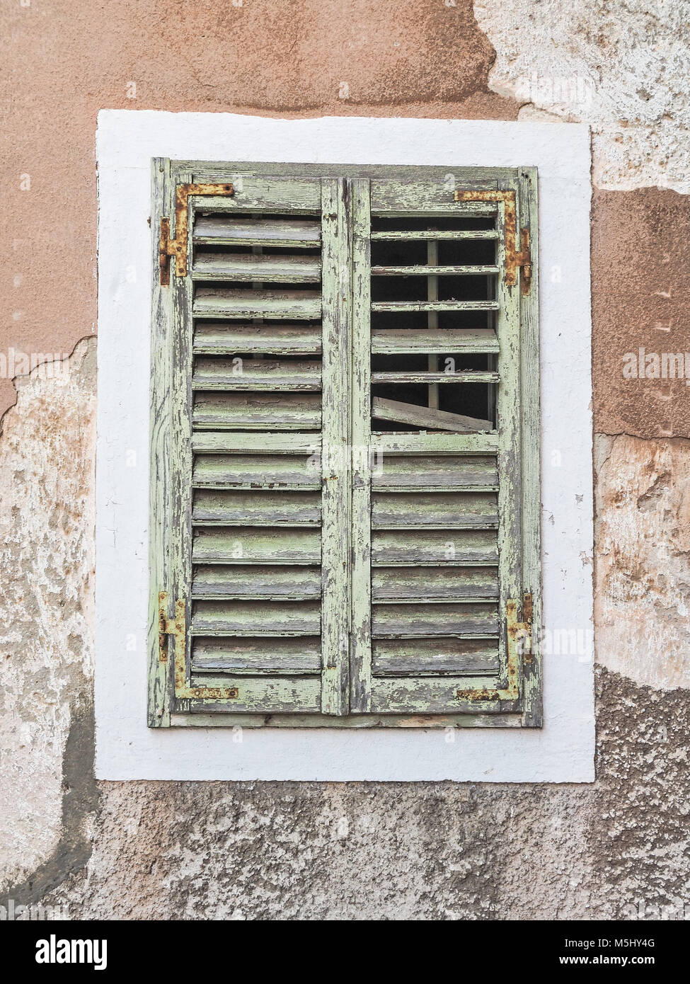 Window with green window shutter Stock Photo Alamy