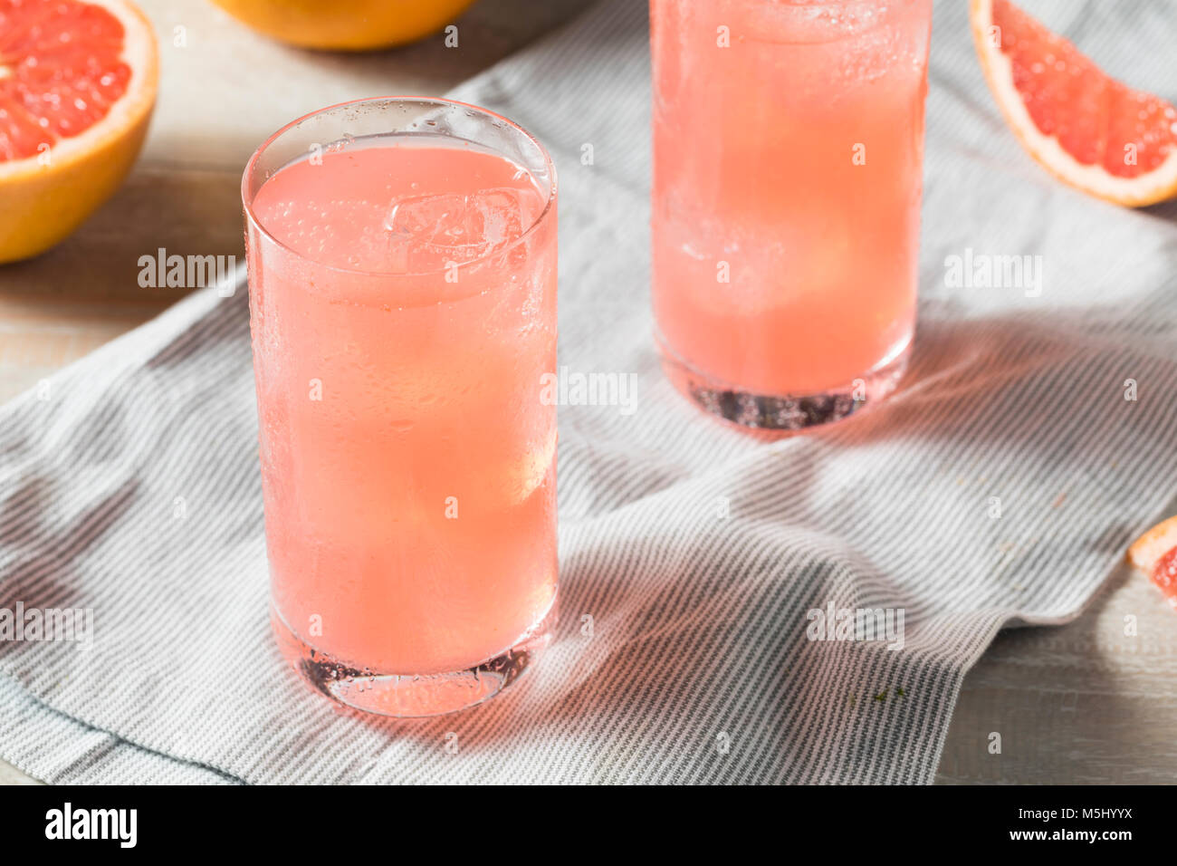 Healthy Fresh Grapefruit Flavored Sparkling Water with Ice Stock Photo