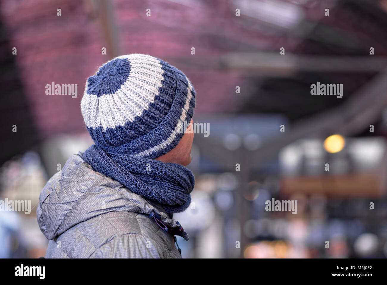 Man in knit hat and snood Stock Photo