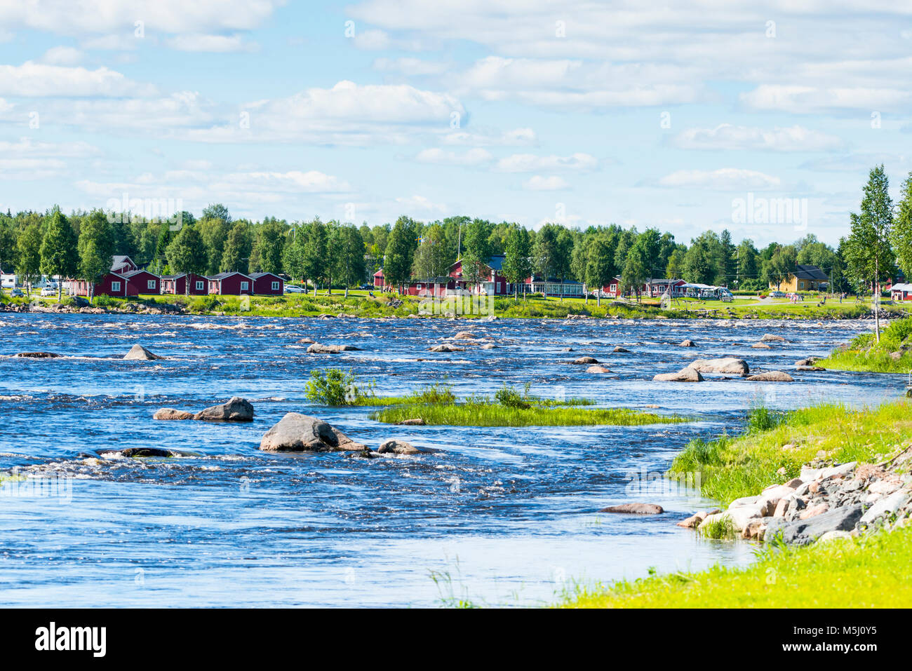 Finland, lapland, Torne river, border river, View from Finland to Sweden Stock Photo