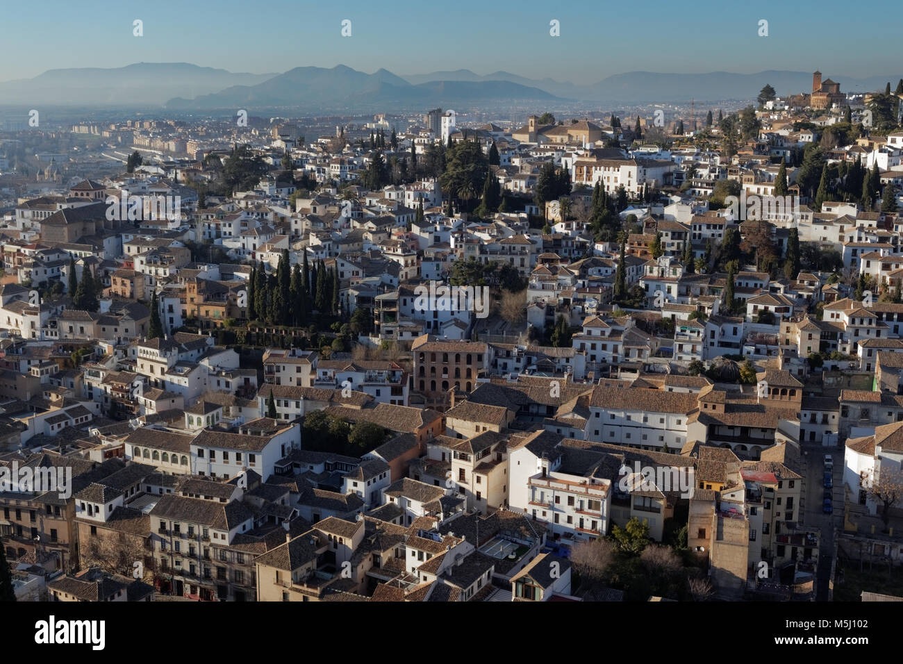 Aerial view to Albayzin from Alhambra, Granada, Spain Stock Photo - Alamy