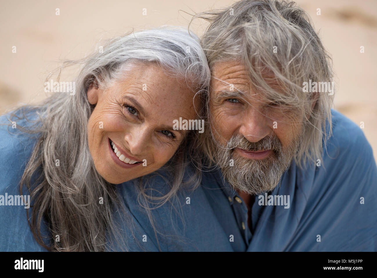 Portrait of a handsome senior couple at the sea Stock Photo