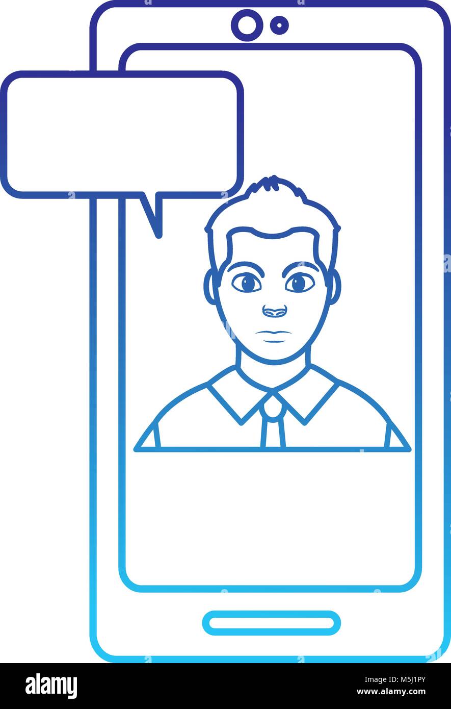 degraded line avatar man inside smartphone with chat bubble vector ...
