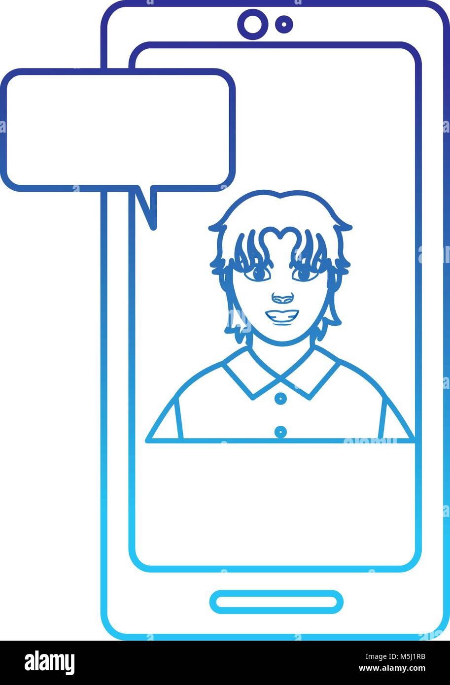 degraded line user man inside smartphone with chat bubble vector ...