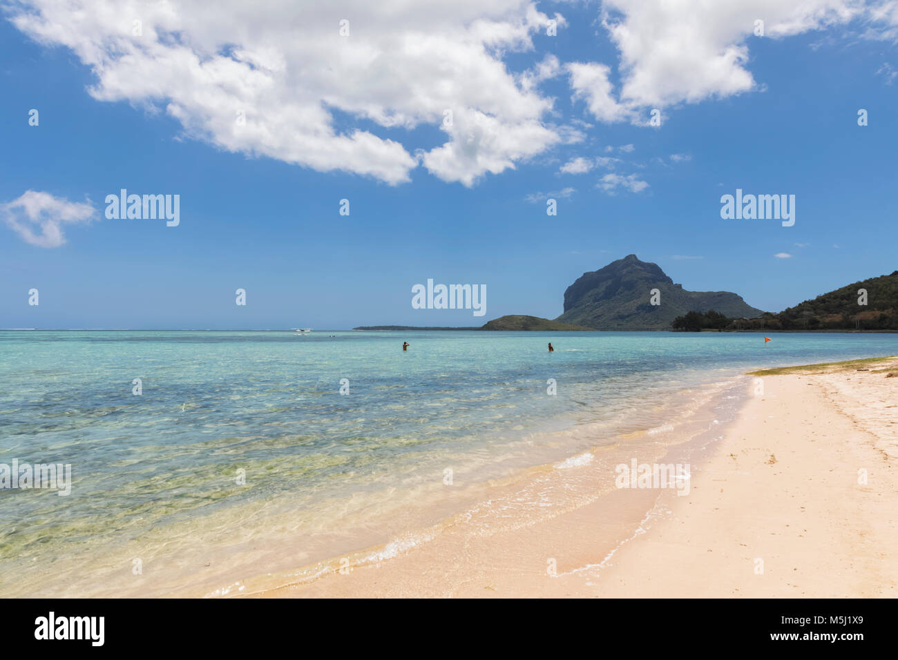 Mauritius, South Coast, Le Morne with Mountain Le Morne Brabant, beach Stock Photo