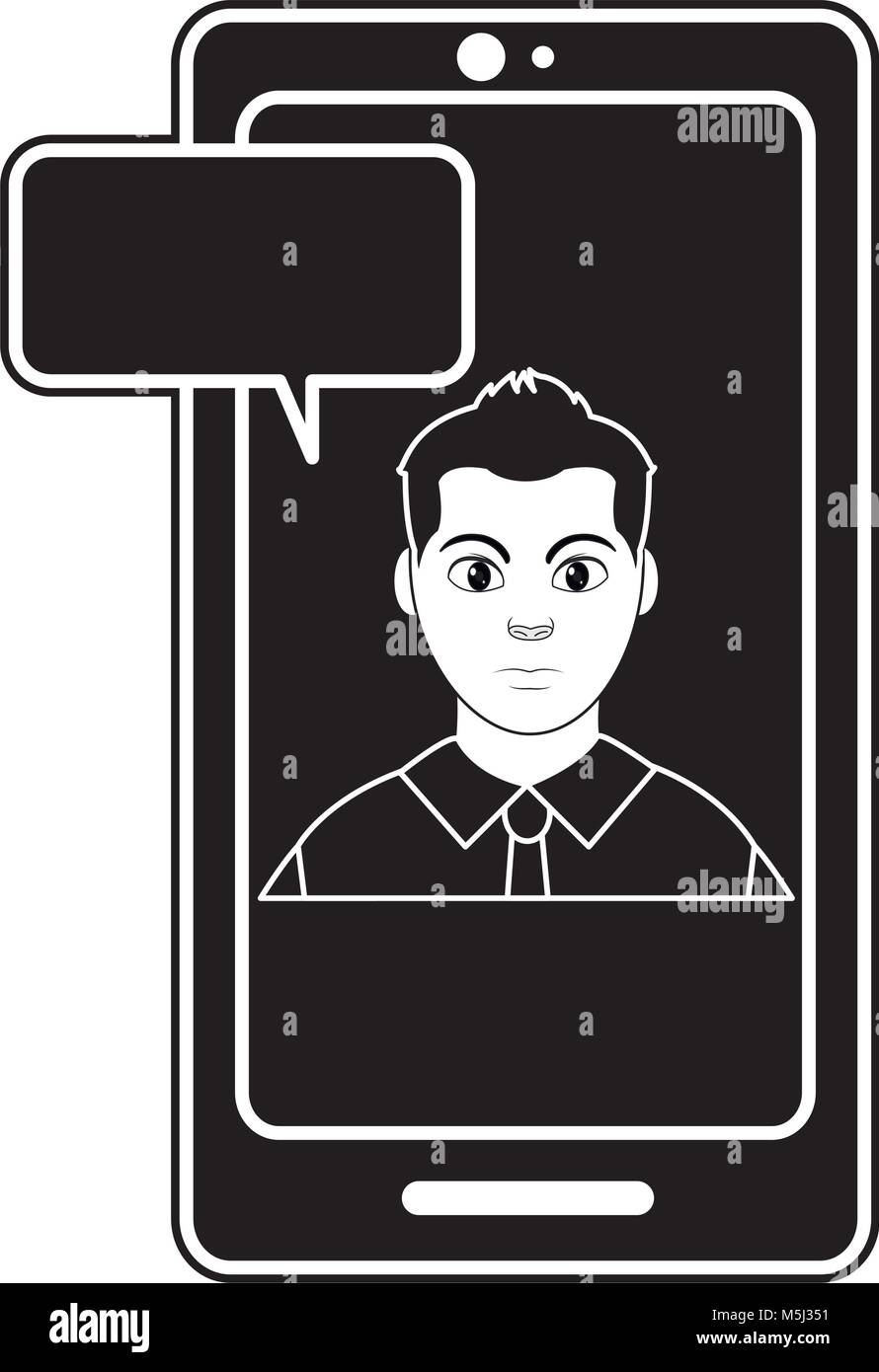 silhouette avatar man inside smartphone with chat bubble vector ...