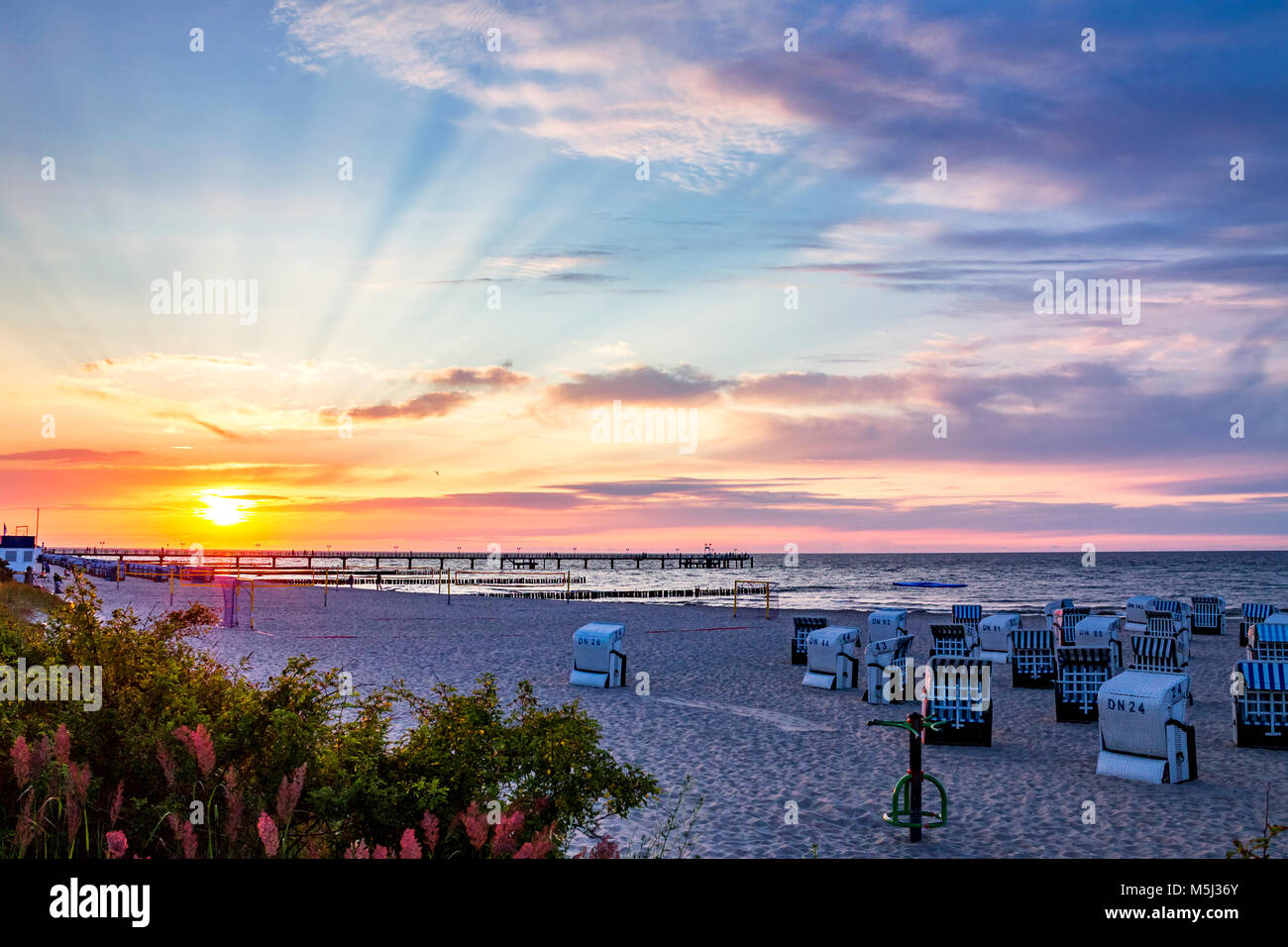 Germany, Mecklenburg-Western Pomerania, Baltic sea seaside resort Kuehlungsborn at sunset Stock Photo