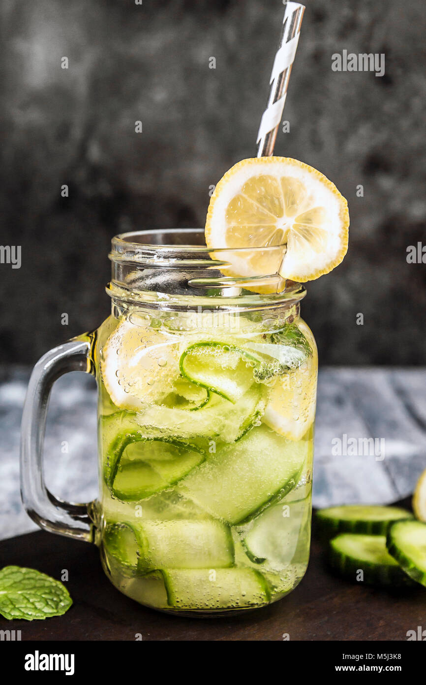 Detox water, cucumber water, lemon, mint in a glass Stock Photo Alamy