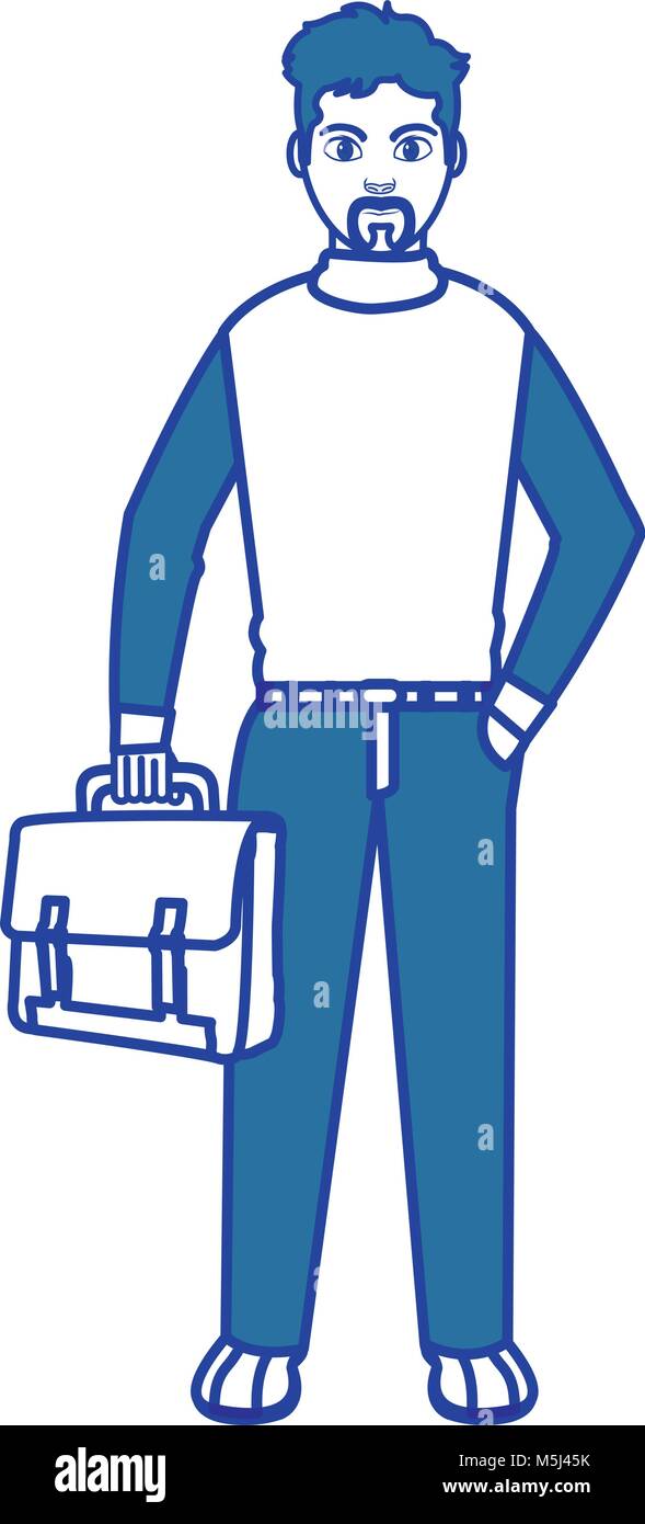 color man with elegant clothes style and suitcase vector illustration ...