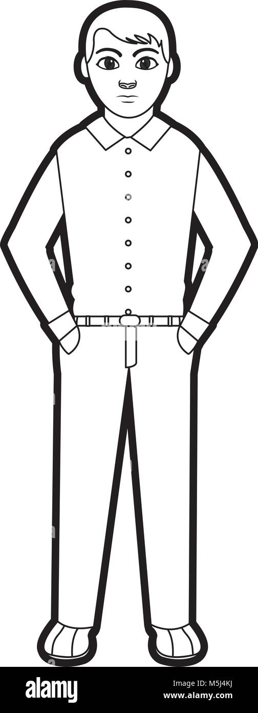 outline elegant man with hairstyle design and clothes vector