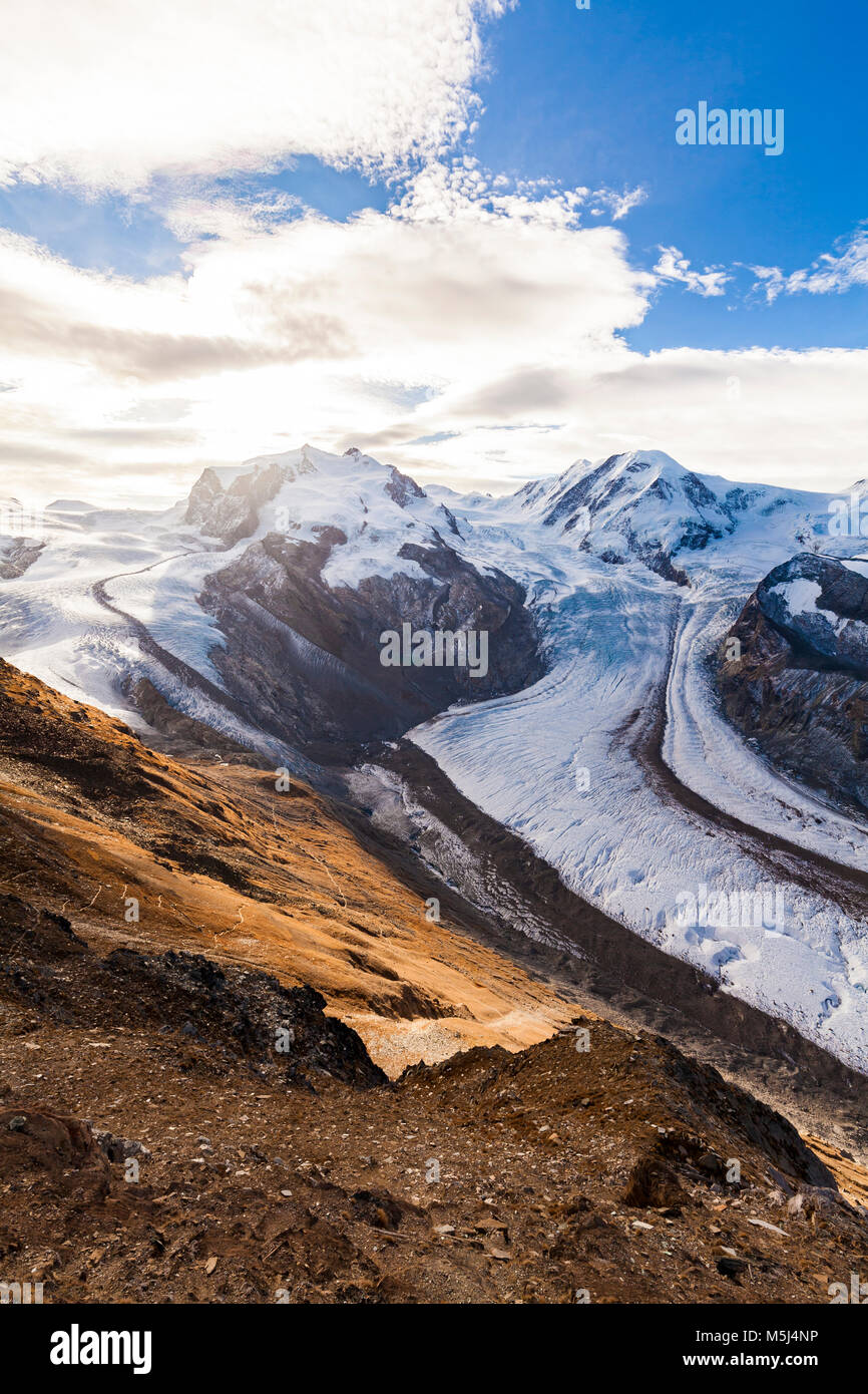 Schweiz, Kanton Wallis, Zermatt, Monte Rosa, Monte-Rosa-Massiv, Monte Rosa Gletscher, Grenzgletscher, Gornergletscher, Gletscher Stock Photo
