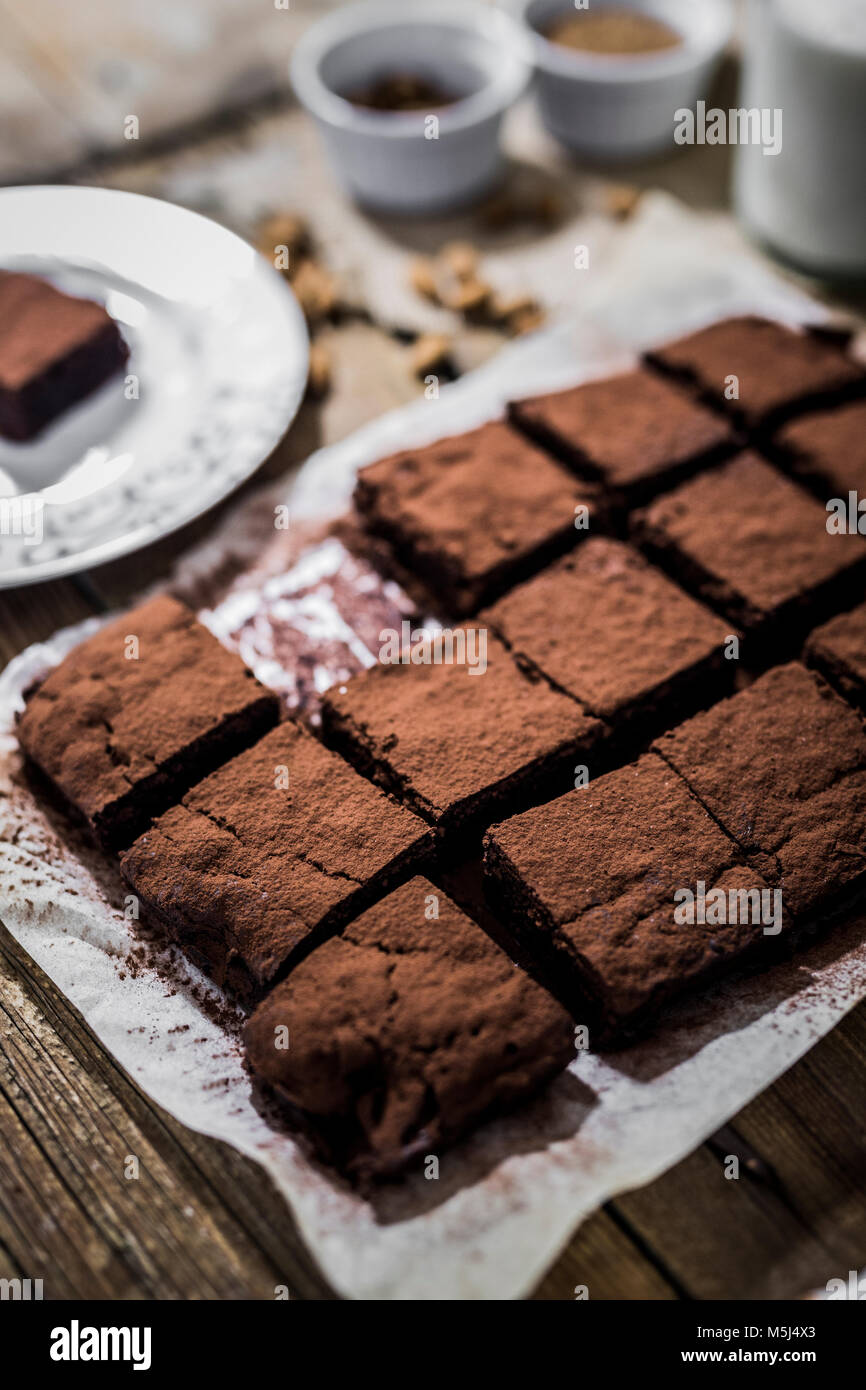 Homemade brownies on parchment paper Stock Photo