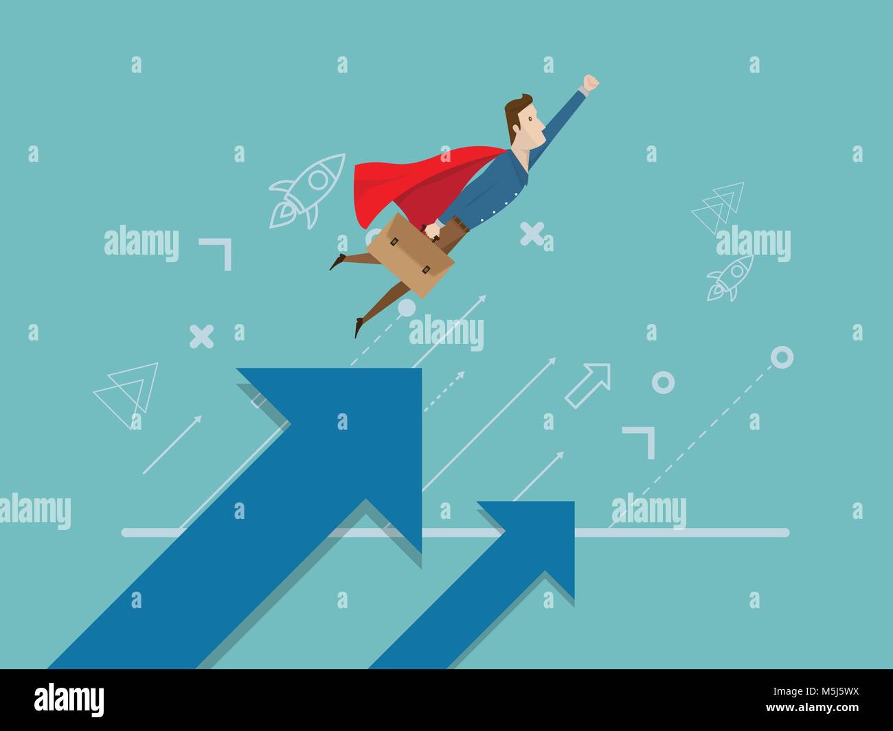 illustration of businessman flying with arrow growth business concept ...