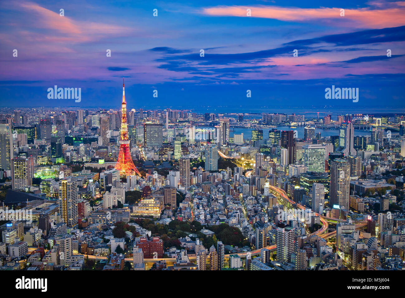 Photo of panoramic view of Tokyo at the sunset time Stock Photo