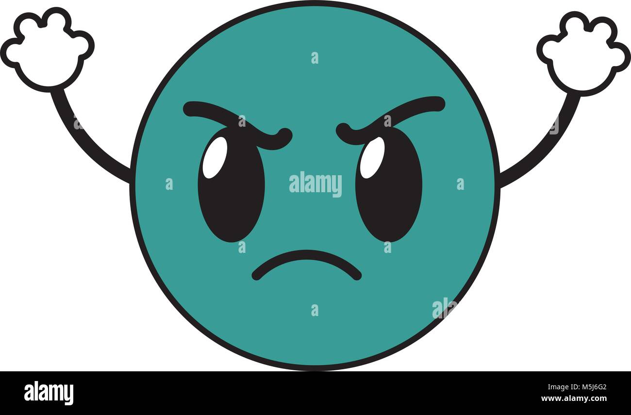 line color angry emoji face expression with arms Stock Vector