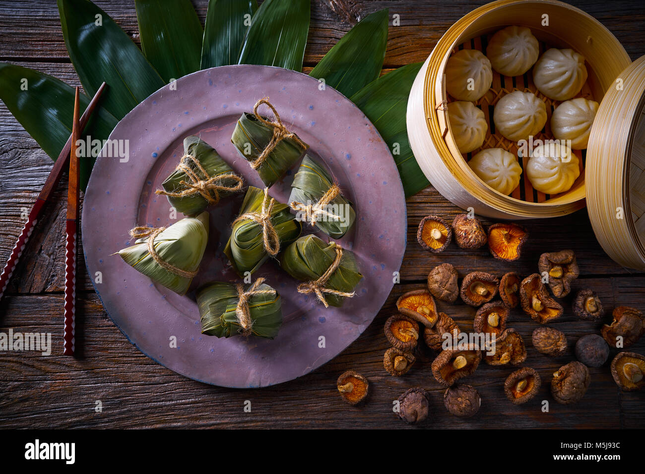 Zongzi Rice Dumplings pork buns shiitake asian food Stock Photo Alamy