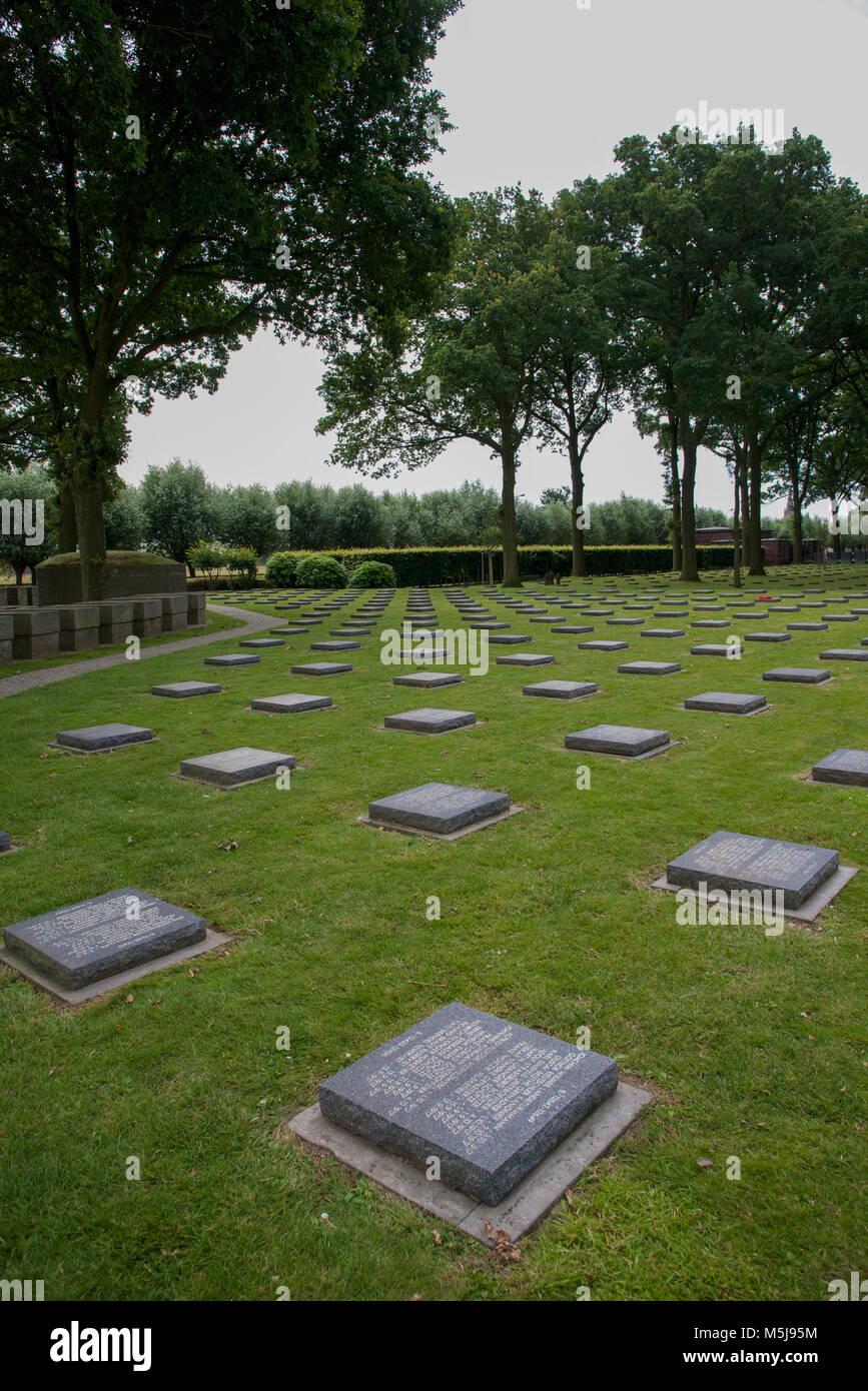 Rows of gravestones at the Langemark German war cemetery Stock Photo