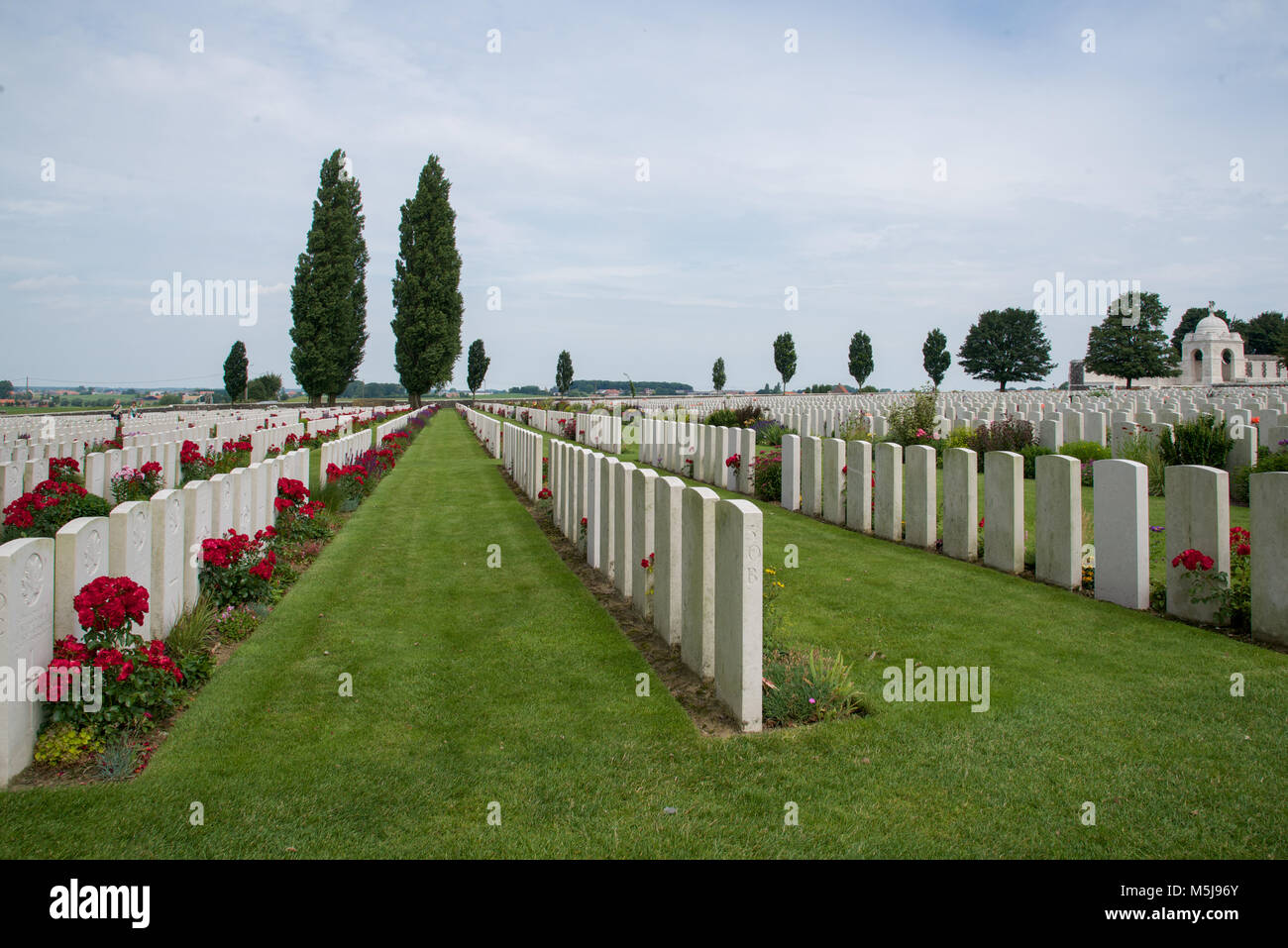 Rows of graves at Tyne Cot Military Cemetery, Leper, Belgium Stock Photo