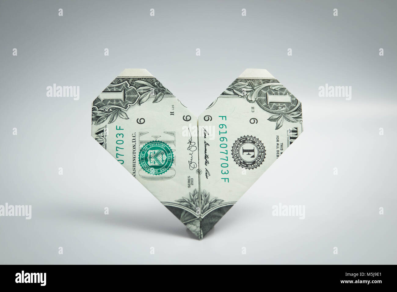 Origami Heart Dollar Bill One Dollar Usa Stock Photo