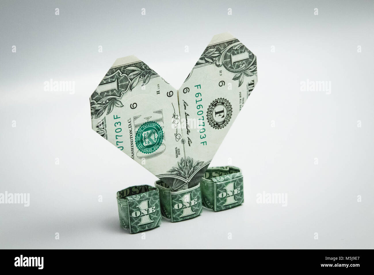 Origami Heart And Ring Dollar Bill One Dollar Stock Photo