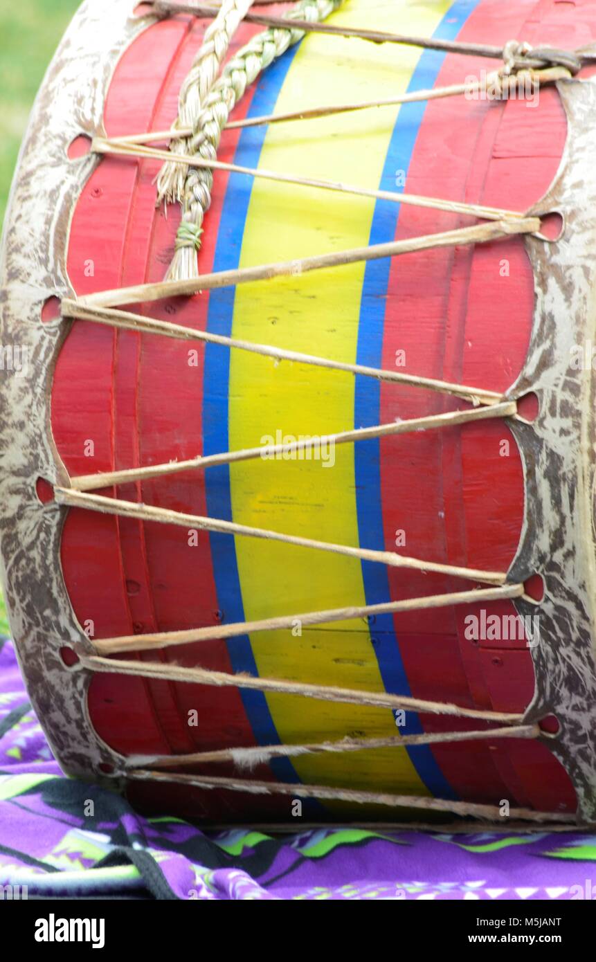 A Blackfoot native drum, used for spiritual festivals, competitions, tribal ceremonies, healing ceremonies, Pow Wows ect Stock Photo