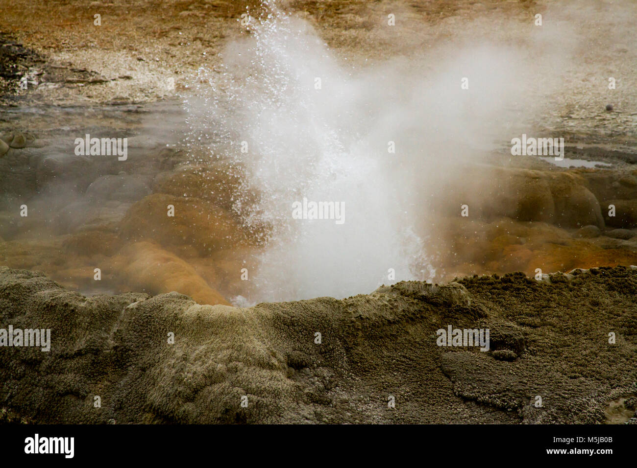 Boiling and steaming water in geyser vent at Fountain Paint Pots in