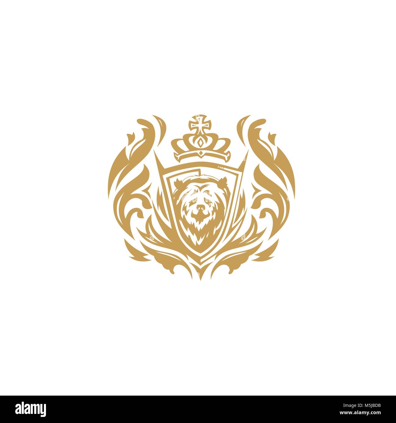golden bear with crown on white background vector illustration design. Stock Vector
