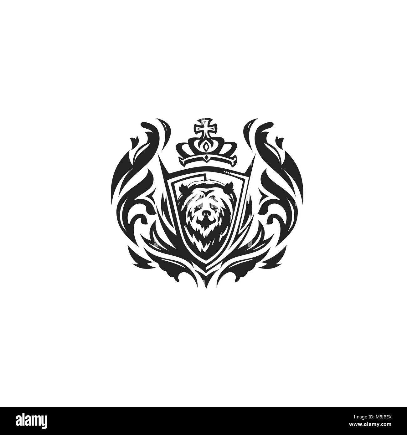 black and white bear with crown on white background vector illustration. Stock Vector