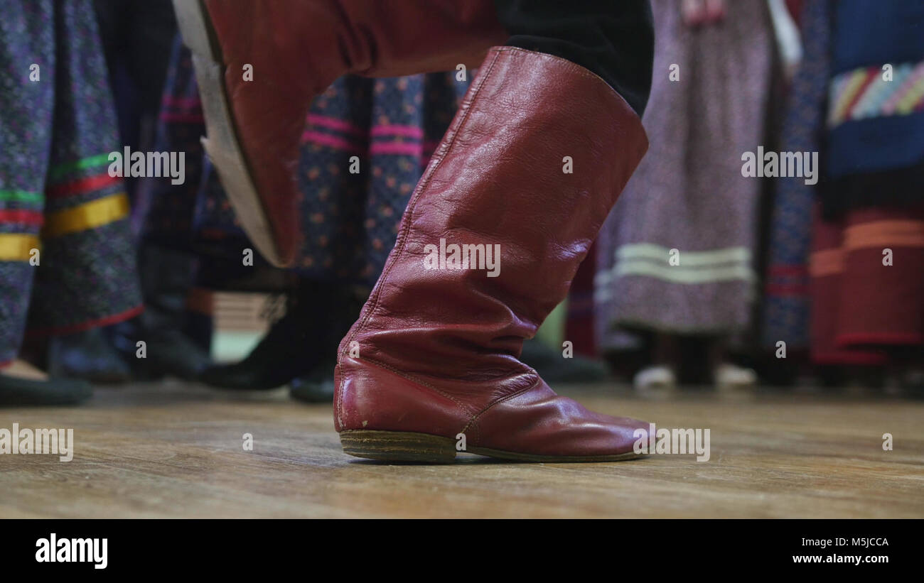 Russian folk dance - foot in boots of 