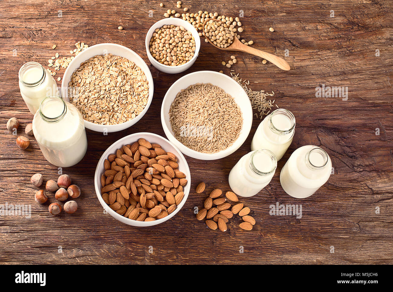 Alternative types of milks. Vegan food concept. Non dairy milk Stock Photo