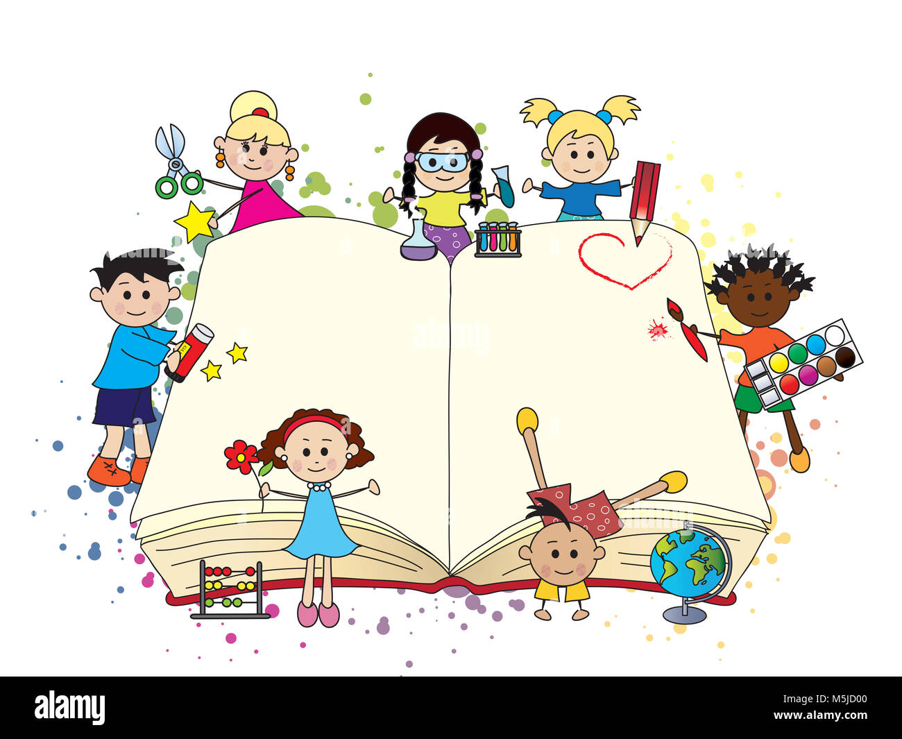 happy children with big open book Stock Photo