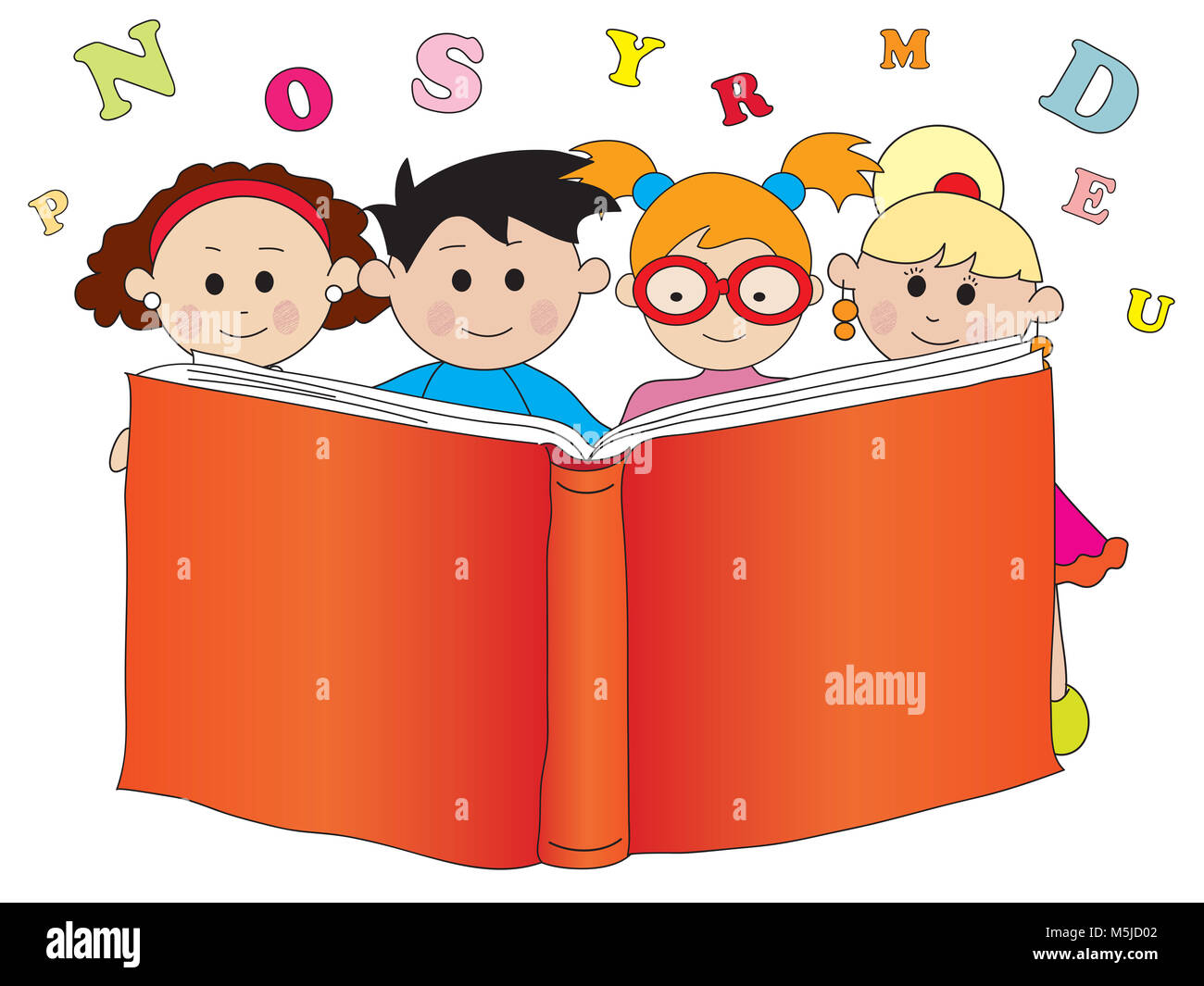 happy children with a big book Stock Photo Alamy